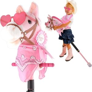 Hobby Horse on a Stick, Pink Pony Horse for Kids 3-12 Years old