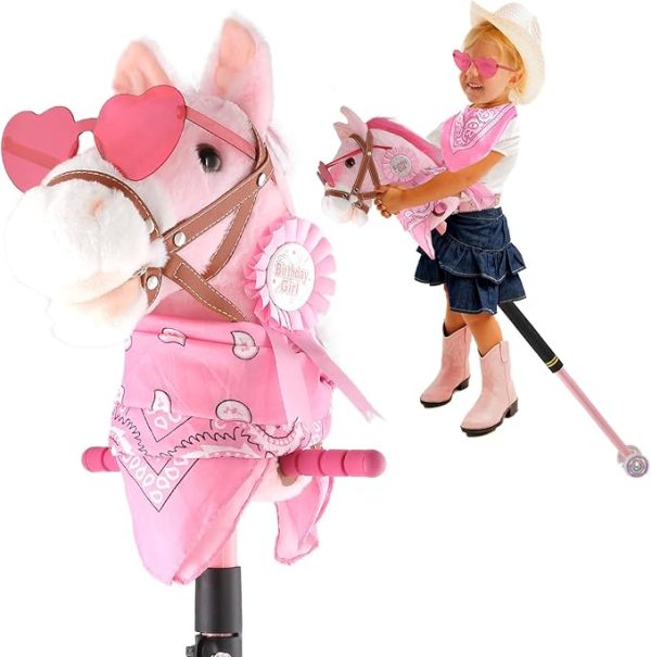 Hobby Horse on a Stick, Pink Pony Horse for Kids 3-12 Years old